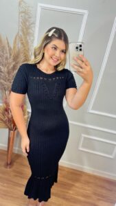 Vestido Em Tricô Preto